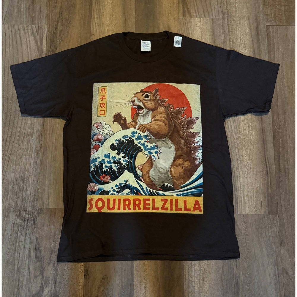 Port & Company Squirrelzilla Graphic T-Shirt Brown Mens Large Kaiju Squirrel Tee